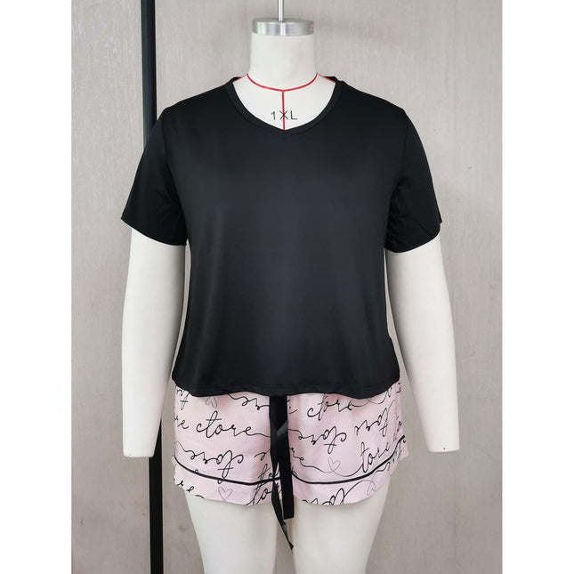 Wholesale Ladies Plus Size Pajamas Summer Short Sleeve Shorts Homewear Set