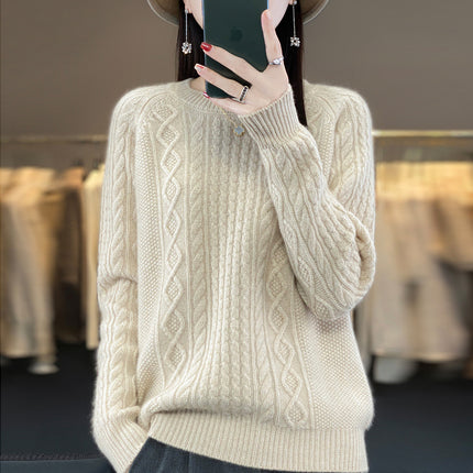 Wholesale Women's Winter Round Neck Diamond Loose Thickened Wool Sweater