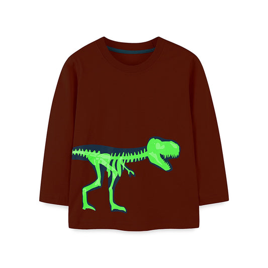 Wholesale Boys Red Luminous Dinosaur Long Sleeve T-Shirt Children's Autumn Cotton Top