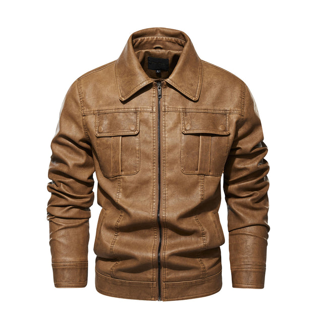 Wholesale Men's Fashionable Cool Washed PU Leather Jacket