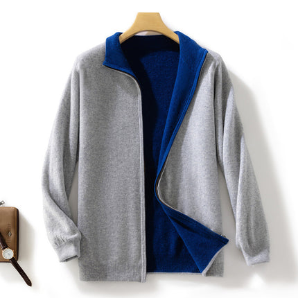 Men's Winter Reversible Casual 100% Wool Knitted Cardigan Zipper Sweater