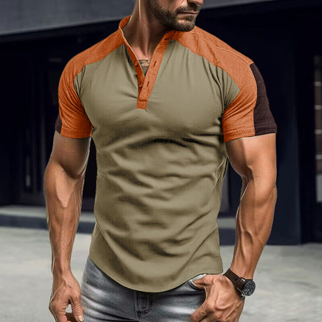 Men's Short-sleeved Stand Collar Outdoor Sports Fitness Henley Shirt