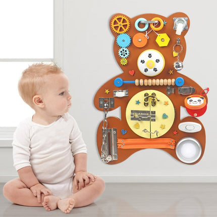 Wooden Bear Busy Board Children's Montessori Wall Game Door Opening and Lock Board Educational Toy