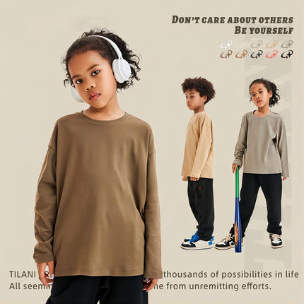 Wholesale Children's Spring Autumn Long Sleeve T-Shirt Loose Solid Color Tops