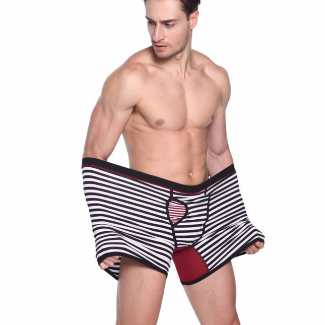 Men's Striped Cotton Underwear Extended Length Sports Boxer Briefs