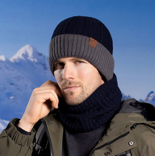 Wholesale Men's Winter Velvet Warm Knitted Hat and Scarf Two-piece Set