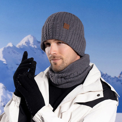 Wholesale Men's Winter Velvet Knitted Hat, Neck Scarf and Gloves Three-piece Set