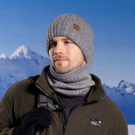 Wholesale Men's Winter Velvet Knitted Hat, Neck Scarf and Gloves Three-piece Set