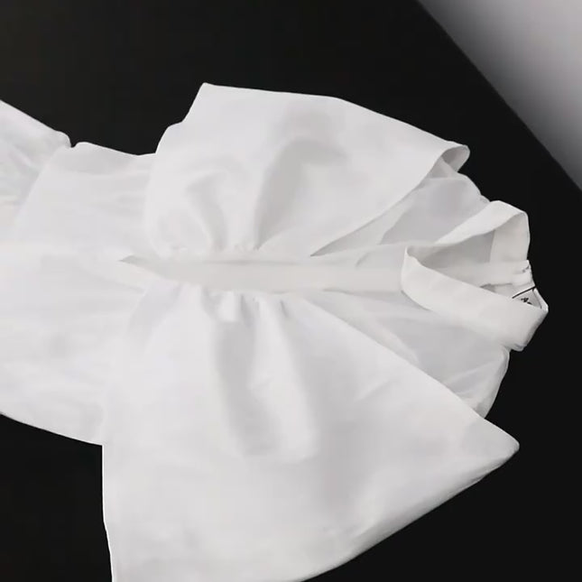 Plus Size Women's See-Through Stitching Sleeves Ruffle Hem Shirt