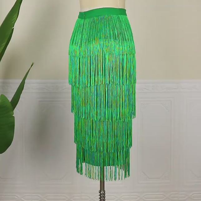 Wholesale Women's High Waist Stitching Tassel Party Pencil Skirt