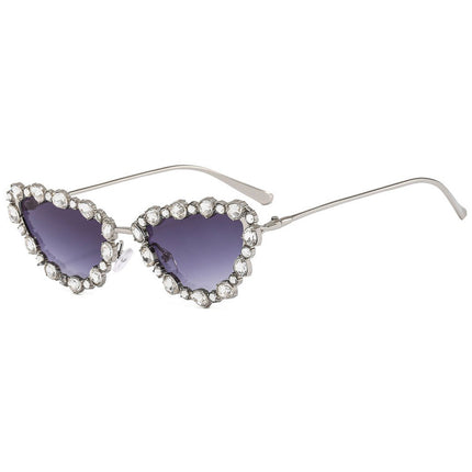 Women's Metal Frame Butterfly Sunglasses Niche Light Luxury Cat Eye Inlaid with Rhinestones Trend 