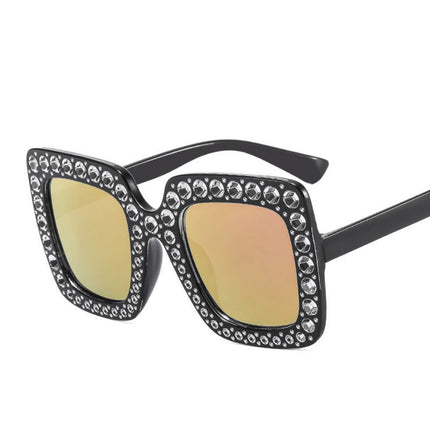 Women's Retro Large Square Beach Rhinestone Sunglasses