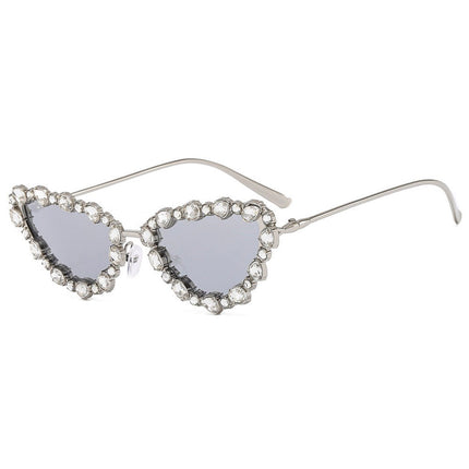 Women's Metal Frame Butterfly Sunglasses Niche Light Luxury Cat Eye Inlaid with Rhinestones Trend 