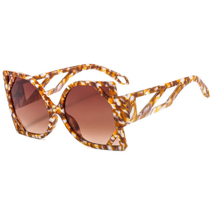 Women's Fashion Large Frame Sunglasses Bract Hollow Temple Sunglasses