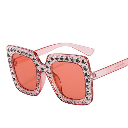 Women's Retro Large Square Beach Rhinestone Sunglasses