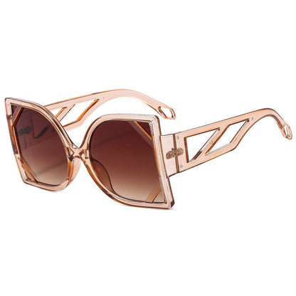 Women's Fashion Large Frame Sunglasses Bract Hollow Temple Sunglasses
