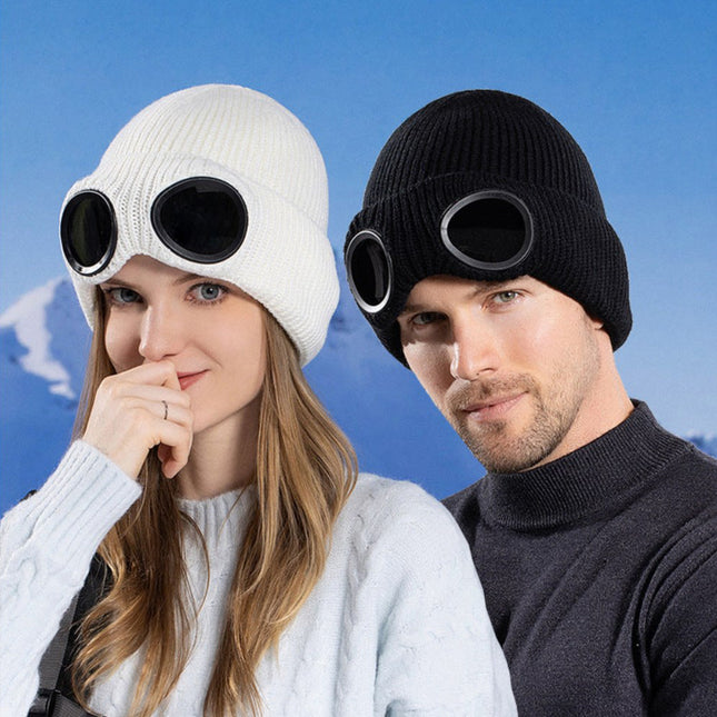 Wholesale Winter Ski Velvet Warm Windproof Glasses Pullover Knitted Hat
