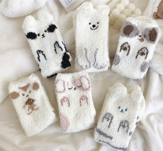 Women's Mid-calf Socks Winter Warm Thickening Cute Animal Home Floor Socks Coral Fleece Socks