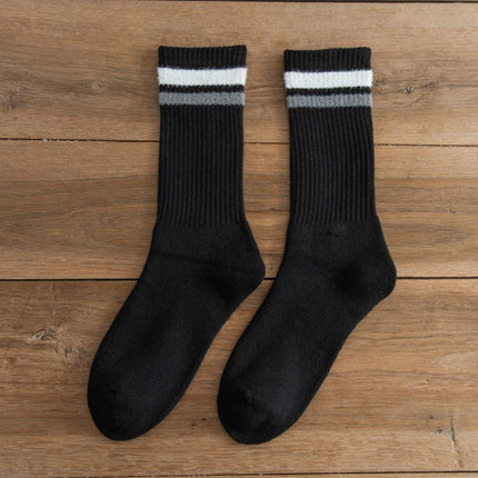 Women's Winter Thickened Warm Stripes Solid Color Terry Mid-calf Pile Socks