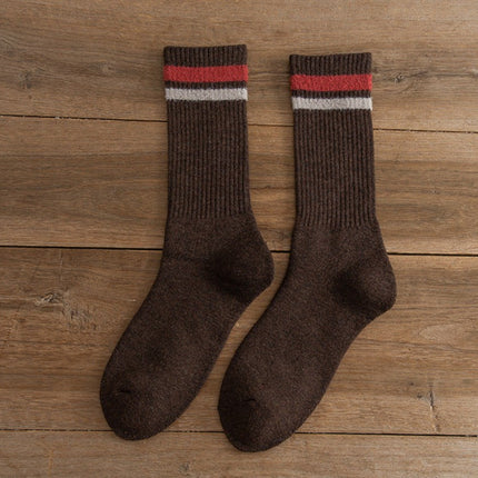 Women's Winter Thickened Warm Stripes Solid Color Terry Mid-calf Pile Socks
