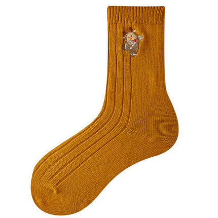 Wholesale Women's Winter Embroidered Christmas Gift Socks Mid-calf Socks