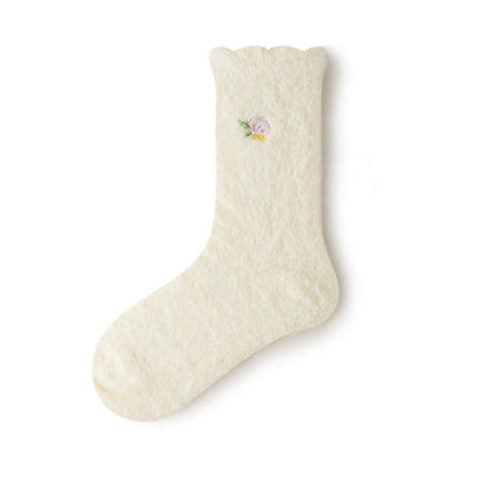 Wholesale Women's Winter Warm Thickened Floor Socks Embroidered Mink Velvet Mid-calf Socks