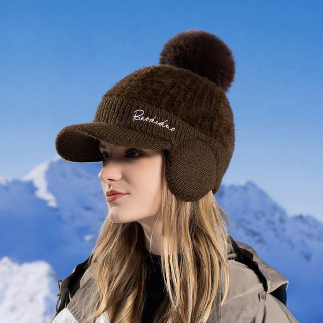 Wholesale Women's Autumn and Winter Warm Fleece Knitted Ear Cap 