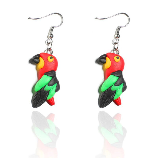 Creative Cute Colorful Simple Parrot Feather Wings Animal Cartoon Earrings