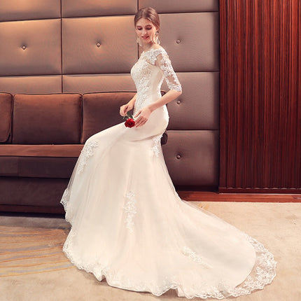 Wholesale Bridal Long Sleeve Small Trailing Tulle Mermaid Wedding Dress
