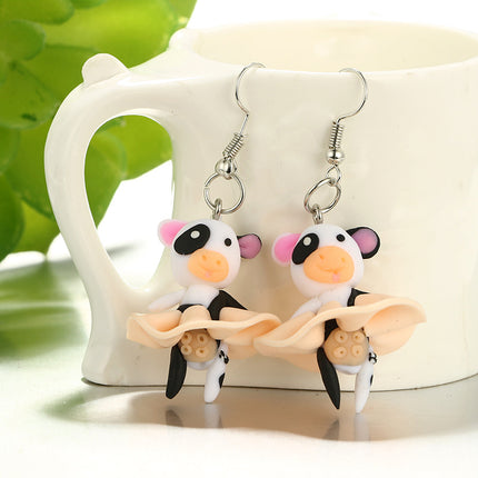 Pottery Clay Animal Little Flying Pig Bat Pig Small Frog Soft Pottery Cartoon Earrings