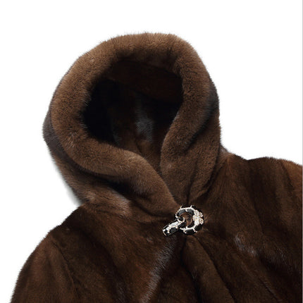 Wholesale Women's Winter Faux Mink Coat Fur Long Hooded Jacket