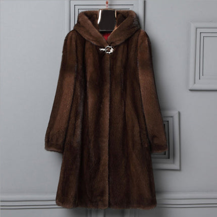 Wholesale Women's Winter Faux Mink Coat Fur Long Hooded Jacket