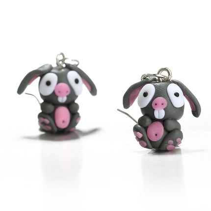 Pottery Clay Animal Little Flying Pig Bat Pig Small Frog Soft Pottery Cartoon Earrings
