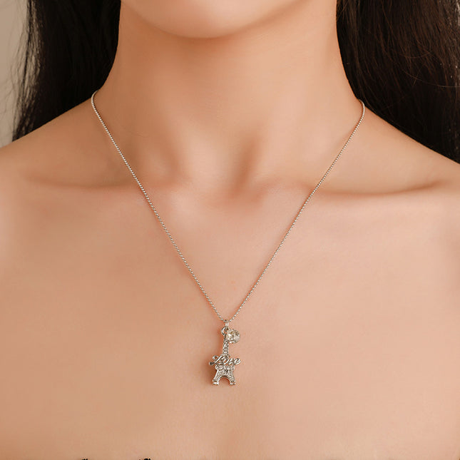 Rhinestone Iron Tower Fashion LOVE Letter Clavicle Chain Couple Necklace