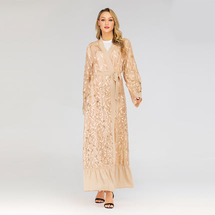 Muslim Women's Lace Cardigan Embroidered Sequined Robe