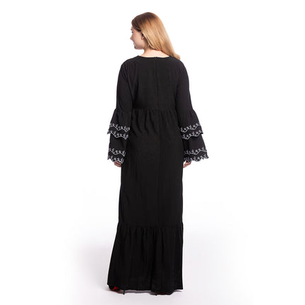 Plus Size Petal Sleeve Dress  Embroidery Slim Fit Abaya