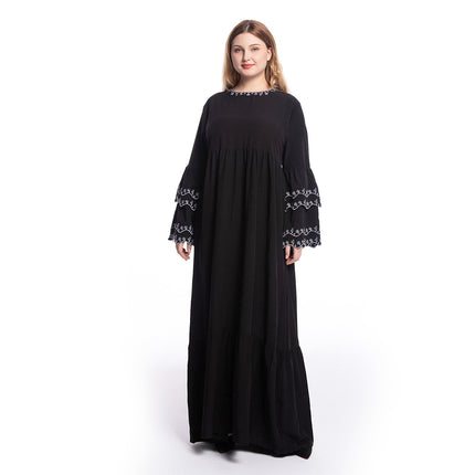 Plus Size Petal Sleeve Dress Stickerei Slim Fit Abaya