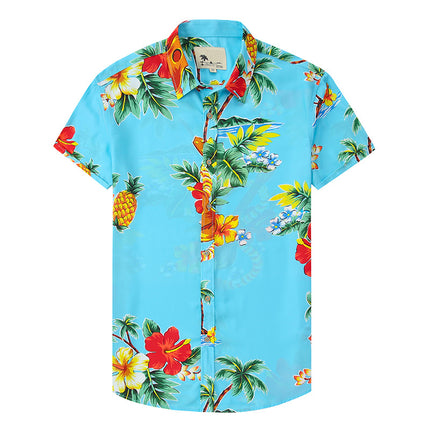 Wholesale Men's Casual Lapel Print Thin Flower Short Sleeve Shirt