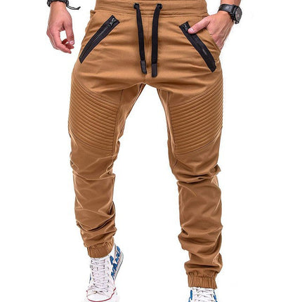 Pantalones deportivos elásticos casuales para hombre con cremallera doble