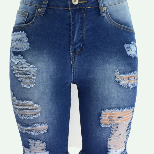 Jeans de mezclilla con agujeros para mujer de alta elasticidad de primavera