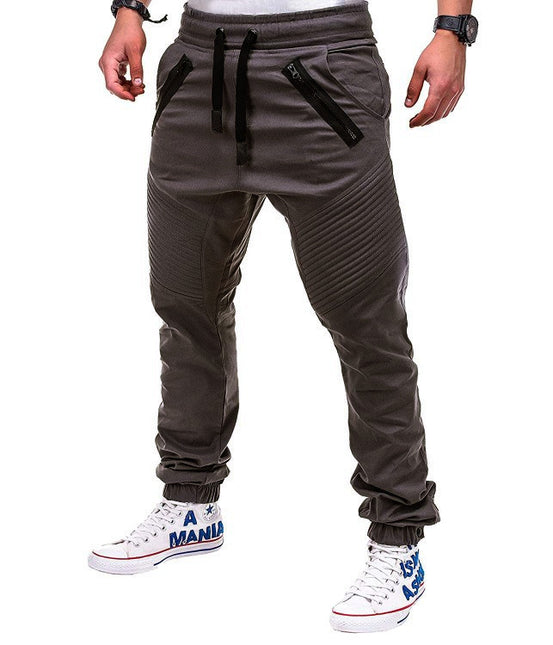 Pantalones deportivos elásticos casuales para hombre con cremallera doble