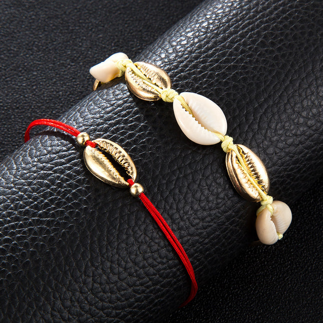 Small Red Rope Bead Shell Pendant Beach Alloy Anklet