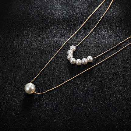 Knotted Chain Size Pearl Double Alloy Necklace