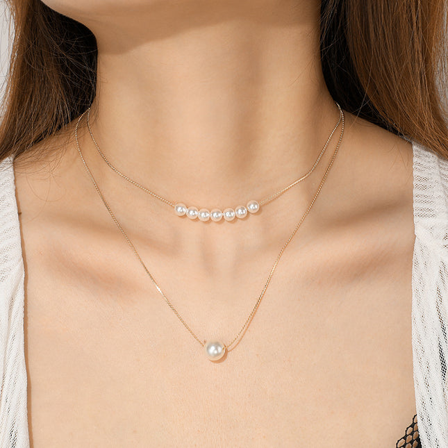 Collar de aleación doble de perlas de tamaño de cadena anudada