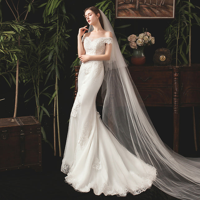 Braut schulterfreies französisches schlankes Meerjungfrau-Hochzeitskleid