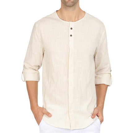 Wholesale Men's Fall Winter Cotton Linen Casual Linen Long Sleeve Shirt