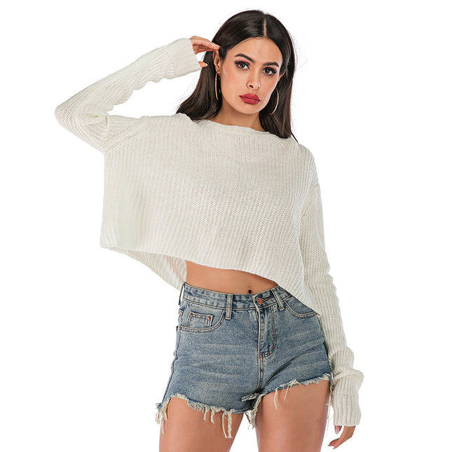 Wholesale Women's Autumn Winter Solid Color Knitted Casual Sweater