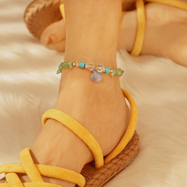 Fashion Creative Gravel Beads Turquoise Alloy Shell Single Layer Anklet