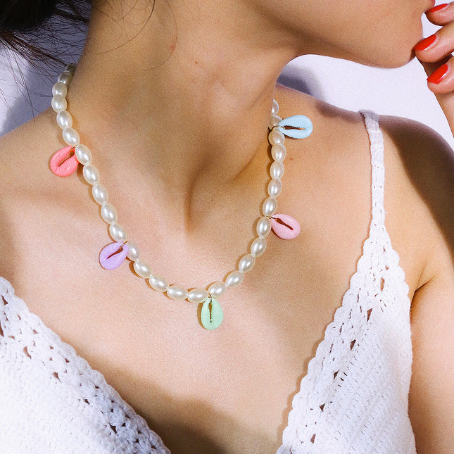 Einschichtige Acryl-Perlen-Farben-Muschel-Anhänger-Halskette