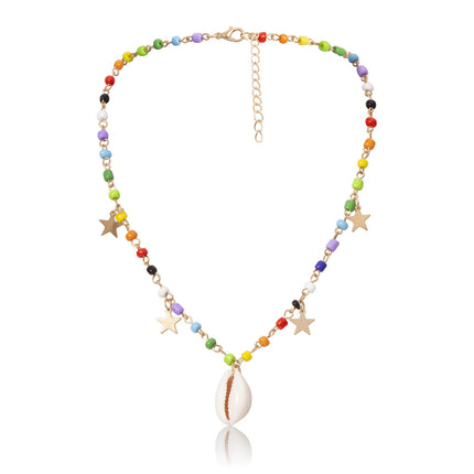 Colorful Beads Star Charm Pearl Shell Pendant Necklace